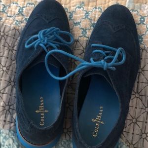 Ladies Cole Haan Blue Suede Oxford shoes